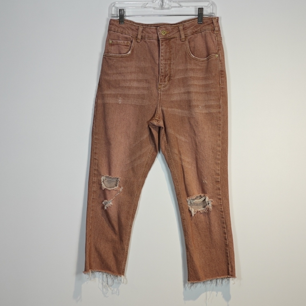 ANTHROPOLOGIE PILCRO The Vintage Straight Brown/Pink Busted Knees Jeans Size 30
